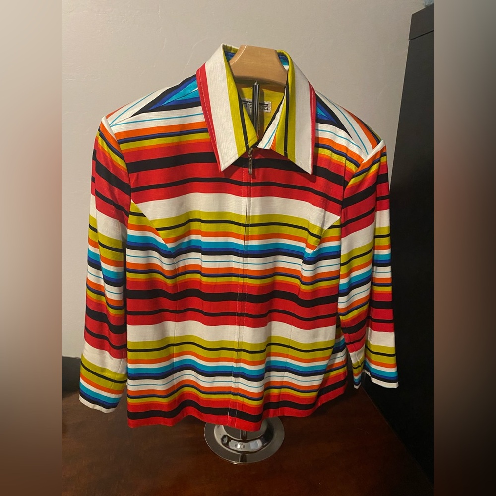 Mishca Women’s Colorful Striped Zip-Up Blazer XL